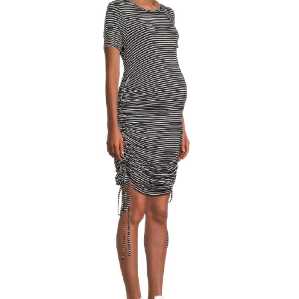 Destination Maternity Women's Ruched Bodycon Dress Black/White Size XL NWT